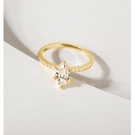 TIGRADE 2CT Engagement Ring for Women Marquise Cut Cubic Zirconia Wedding Band CZ Promise Anniversary Ring Size 3-12, Gold, Size 10
