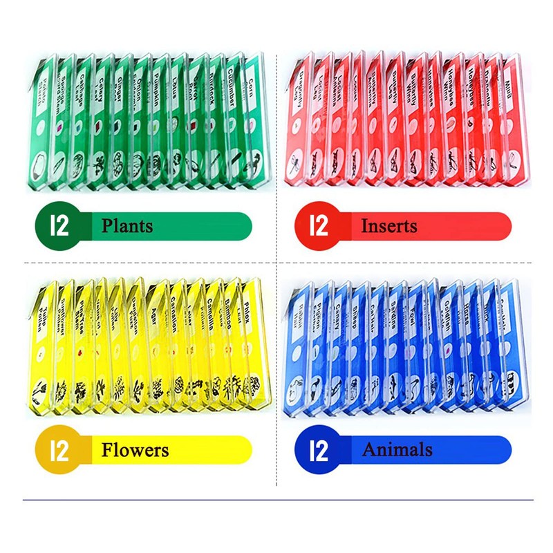 48 Pieces Microscope Accessories, Microscope Slides with Biological Samples, 24