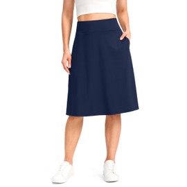 Viodia 25" Knee Length Long Skorts for Women with Pockets Dressy Casual Midi Skort Summer Travel Modest Skirts, Navy, Large