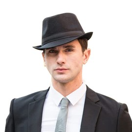 Men Fedora Trilby Hat Classic Fedora Hat Panama Hat Short Brim Jazz Cap Vintage Roll-up Gentleman Hat Bowler Hat Gangster Party Hat for Men Women, Black