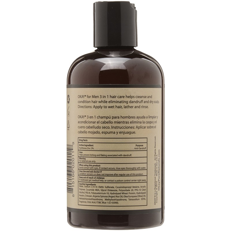 Okay 3 In 1 Men Shampoo Conditioner Treatment, natural scent