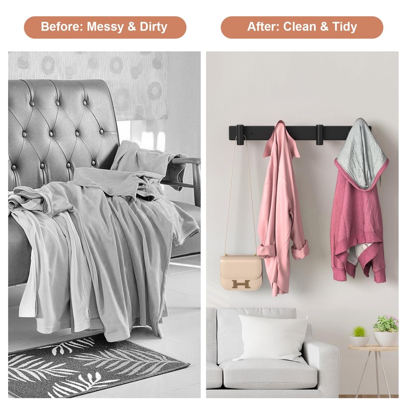 PMMASTO Coat Rack Wall Mounted, 4 "T Shaped Wall Hooks