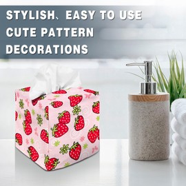 Tissue Box Cover Square Canvas Decorative Tissue Box Holder Cute Funny Cube Tissue Case Cover-Strawberry Tissue Box Cover
