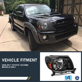 ROADEAL for 2005 2006 2007 2008 2009 2010 2011 Toyota Tacoma Headlights Assembly for 05-11 Tacoma Pickup OE Style Pickup Truck Replacement Pair with Black Housing Driver and Passenger Side