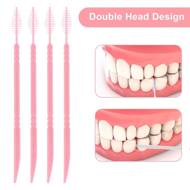 200Pcs Double Head 50pcs/Box Toothpick Dental Floss, Pink