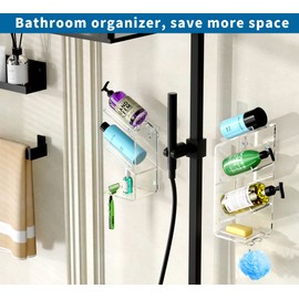 AITEE Acrylic Bathroom Organizer Shower Caddy, Clear Shampoo Holder Organizer Shelf Wall Mounted, Shower Organizer with Suction Cup, No Drilling and Rustproof, Sturdy and Durable