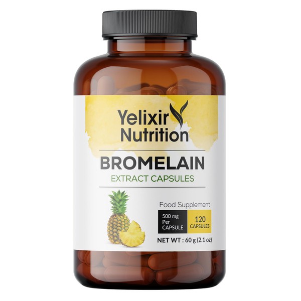 Yelixir Nutrition Bromelain Capsules 120 nos (2400 GDU/g), High Strength