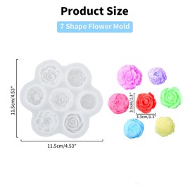 MMSZHL Molde de Silicona para Velas de Flor, 7 Cavidades Moldes de Silicona para Jabones de Flores 3D con 12 Mechas, Aplicable a Cumpleaños, Baby Shower, Aniversario, Día de San Valentín