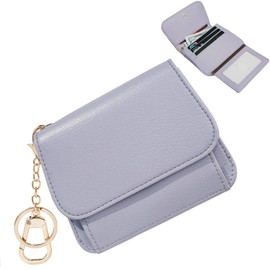 Sunpour Small Wallet for Women RFID Blocking Keychain Wallet Slim Tri-Fold Credit Card Holder with Zipper Coin Pocket and Id Window, Purple, Keychain Wallet