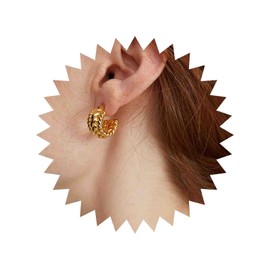 Dervivea Thick Open Hoop Earrings Chunky Twist Hoop Earrings Gold Metal C Shape Earrings Twisted Rope Open Hoop Earrings Jewelry for Women(Twisted Rope)