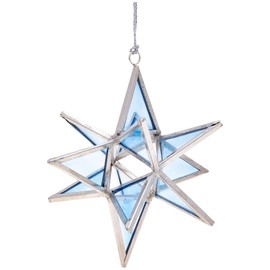 Handcrafted Stained Glass Moravian Star Ornament 3D Fair Trade Christmas Tree Decoration Multidimensional Home Decor Unique Design (Blue, Mini)
