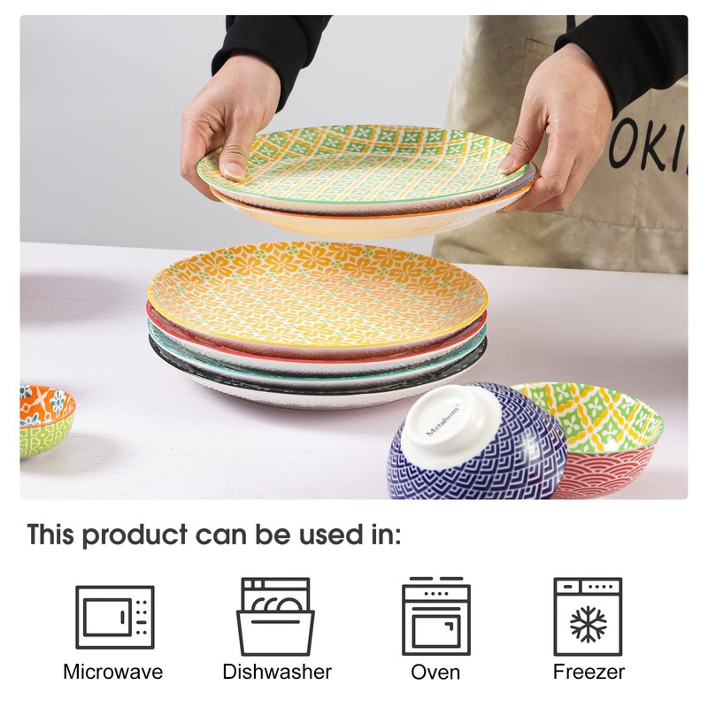Metahom 10" Ceramic Dinner Plates, Porcelain Dessert Salad Plate Set,