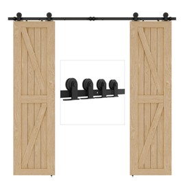 BONIKLUBA 12FT Sliding Barn Double Door Hardware Cabinet Closet Track Kit Top Mount T Rollers Hangers Set for 2 Doors Black