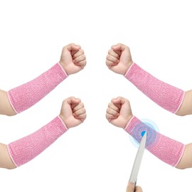 PATIKIL 8 Inch Cut Resistant Sleeve, 2 Pairs Arm Safety Protectors Sleeves Forearm Sleeve HPPE Level 5 Protection for Thin Skin and Bruising, XXS, Pink