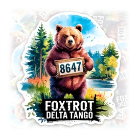 8647 Foxtrot Delta Tango Sticker Cute Brown Funny Bear Watercolor Waterproof Vinyl Bumper Sticker for Water Bottle Hard Hat Helmet Car Laptop