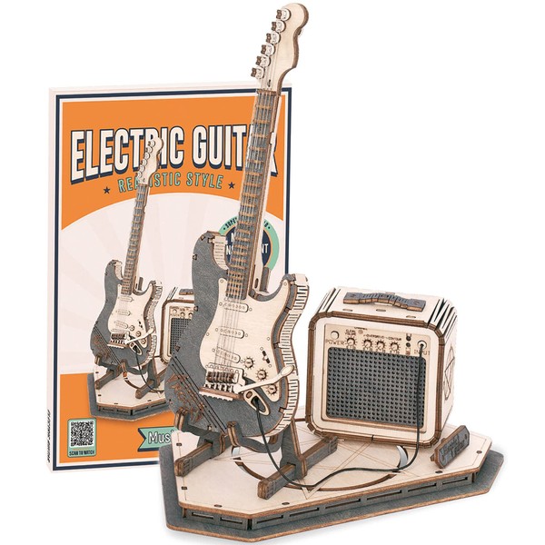 RoWood 3D Wooden Puzzle Electric Guitar Wooden Model Kits for Adults to Build, Musical Instruments Model Building Kit, DIY Crafts Kit, Birthday Gift
