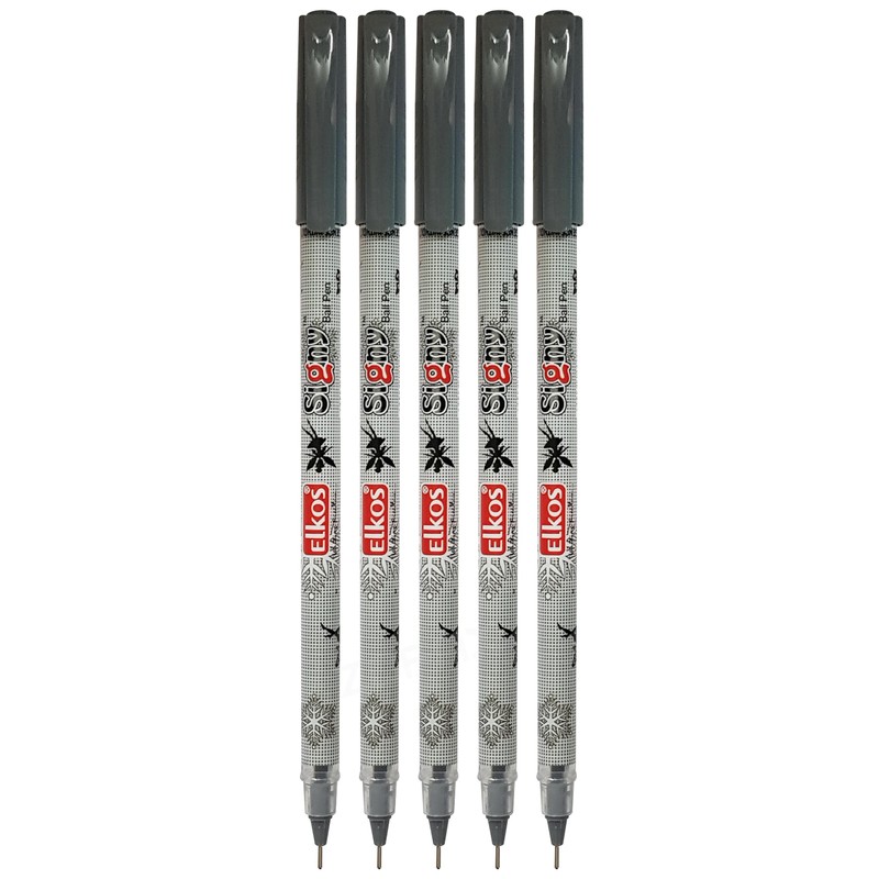 ELKOS BLACK Ballpoint Pens, 0.7mm Fine Point, Pack of 5,