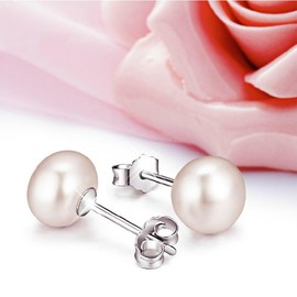 PLABBDPL 4 Pairs of Pearl Earrings, Pearl Earrings, Silver 925 White Pearl Stud Earrings, Women's Stud Earrings, Pearl Earrings, Earrings Set for Women Girls