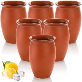 Covzoe 6 Pack Pottery Clay Cups, 20 Oz Cantaritos De Barro Mexicanos, Cocktail Drinking Glasses Bottles for Tequila, Margaritas, Mojitos, Taco Tuesday Cocktail Cups