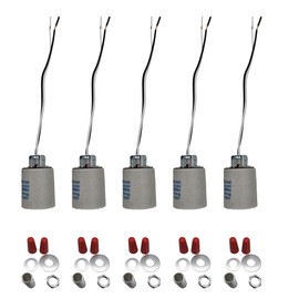 E26 E27 Ceramic Light Socket Standard Medimun Screw Base Bulb lamp Holders 5Pcs 10PCS with Wires for Hot Halogen Bulbs(5PCS)