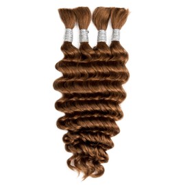 Human Braiding Hair for Boho Braids 14 inches Human Hair for Braiding No Weft Deep Wave 4 Bundles/Pack (Total 100G) #30 Color