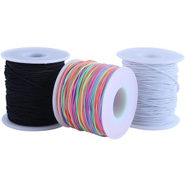 KONMAY 3 Rolls 1.5mm Rubber Elastic Cord, 98 Yards Mixed Stretchy Bracelet Strings for Necklace, Beading, Jewelry Making and Crafting
