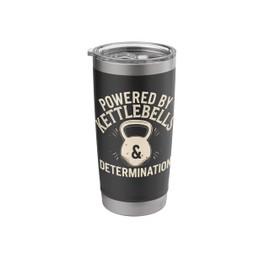 Powered By Kettlebells & Determination Funny Gym Workout Stainless Steel Insulated Tumbler