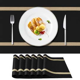 PullinTimes Set of 6 place mats, washable PVC, heat resistant, non-slip place mats, table mats, place mats for kitchen, 30 x 45 cm (black)