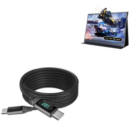 BoxWave Cable Compatible with BEDAIL Gaming Portable Monitor (17.3 in) - PowerDisplay PD Cable (6ft) - USB-C to USB-C (100W), LED Wattage Info Extra Long Braided Nylon - Jet Black