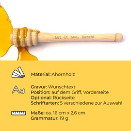 Diamandi Honey Spoon with Engraving Made of European Maple – Your Text Burned in Wood – Spoon for Honey for Breakfast – Gift Idea for Lovers, Beekeepers, Sweet Tooth