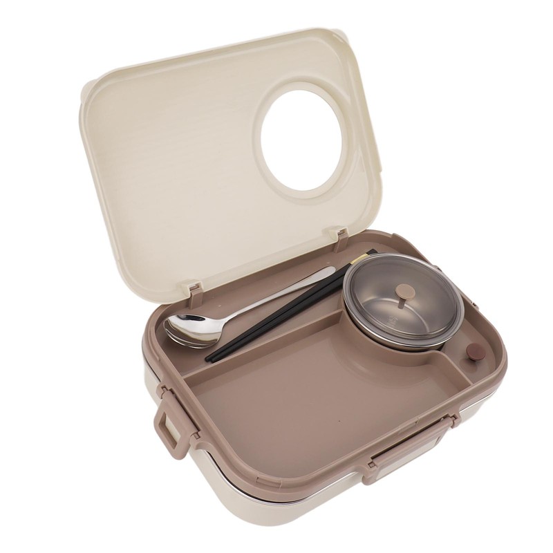 Stainless Steel Lunch Box with Soup Bowl Spoon Chopsticks Beige