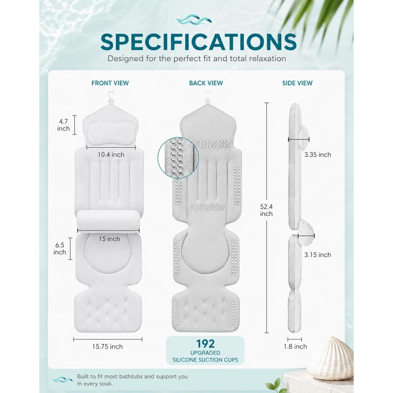 Full Body Bath Pillow for Tub, Inflatable Bathtub Pillow Mat