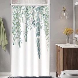 Ruelvth Stall Shower Curtain, Green Eucalyptus Small Shower Curtain Set with Hooks Waterproof Fabric Spring Sage Green Leaves Narrow Shower Curtain, 36x72 Inch