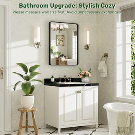 REYPEK 24x32 Black Bathroom Mirror for Over Sink, Metal Framed Vanity Mirror Wall Mounted, Rectangle Mirror for Bedroom Living Room Restroom Entryway, Anti-Rust, HD Tempered Glass