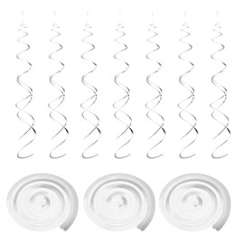 sourcing map 24 Pcs Silver Party Hanging Swirls Double Strip Hanging Decorations Foil Swirling Hanging Plastic Ceiling Streamers for Birthday Party with Hang Tag Hook