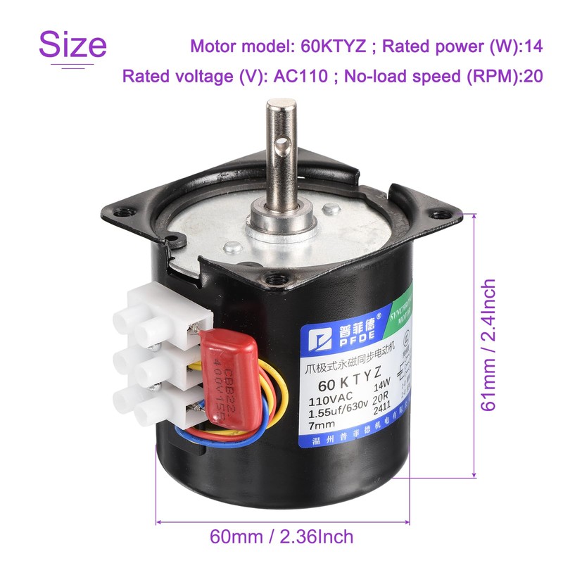 DMiotech Synchronous AC Reduction Motor 60KTYZ AC110V 20RPM Ac Motor