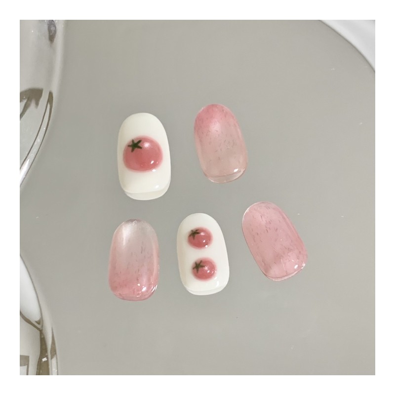 [Handmade Nail Tips] Tomato Flavor Nail Tips - Short Oval