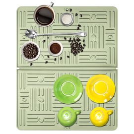 TIKNIK Silicone Dish Drying Mat, Coffee Mat Silicone Drying Mat for Kitchen Counter, Silicone Coffee Bar Mat for Countertop, Non-Slip Heat-Resistant Multi Usage Drying Mat (19.5" x 15.6" Avocado)