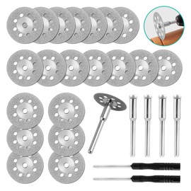 20 Pieces 22 mm Diamond Cutting Wheel for Dremel Rotary Tool with 4 pcs 3 mm Mandrel and 2 pcs Cross Screwdriver for Stone Glass Gem Jade Marble Ceramic Cutting