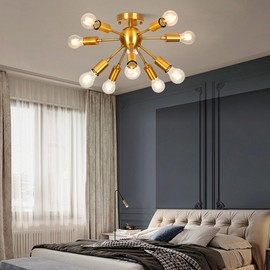Zonstore Mid-Century Sputnik Chandeliers 9-Lights,Modern Semi Flush Mount Ceiling Light Fixture Industrial Chandelier for Dining Room, Living Room, Kitchen, Bedroom and Hallway