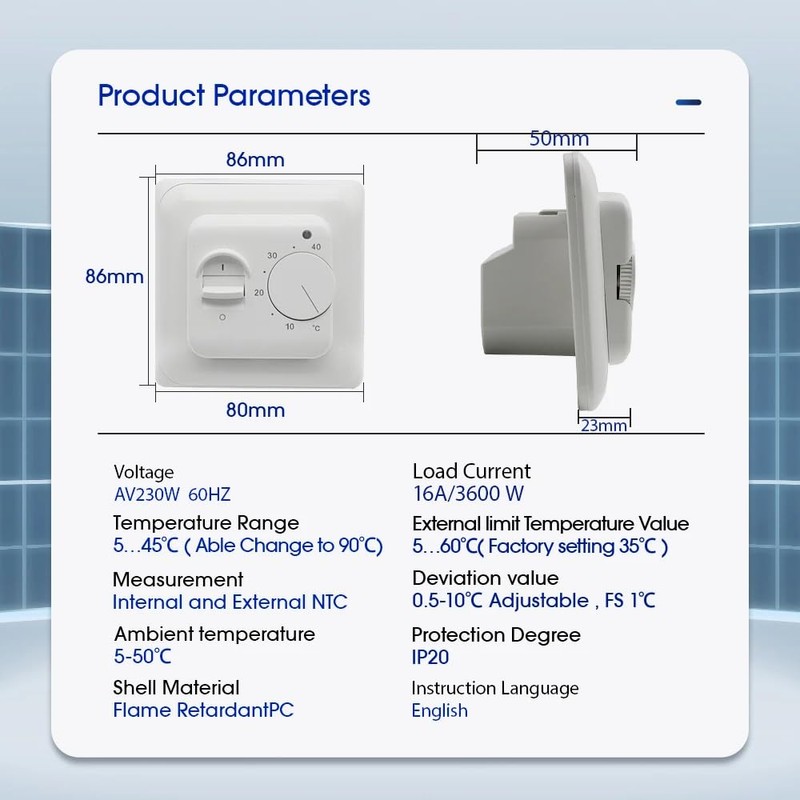 DollaTek Home Nonprogrammable Thermostats Electric Heating Manual Thermostat Underfloor Appliance