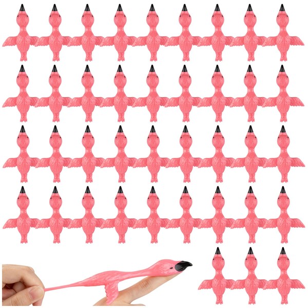 40 Pcs Rubber Flamingo Slingshot Sensory Fidget Toy, Flamingo Party