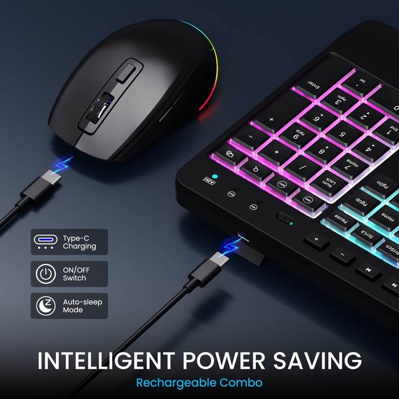 Wireless Keyboard and Mouse Combo - Dual System RGB Backlit