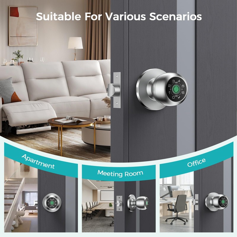 HEI LIANG Fingerprint Smart Door Knob with Fingerprint & Keypad,