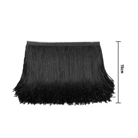 10 Yards Length 15 cm Fringe Trim, Silk Fringe Tassel Fringe Ribbon Decorative Ribbon, Fringe Cut for DIY Crafts, Apparel, Clothing, Costumes, Decoration, Dance Fringe for Sewing (Black)