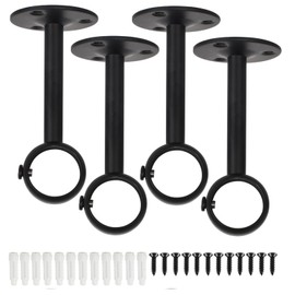 4 PCS Ceiling Curtain Pole Brackets, Curtain Rod Brackets Black Stainless Steel, 26 mm Internal Diameter, Ceiling Mounted Curtain Pole Bracket, Wall Mounted Pole Holder, With Screws