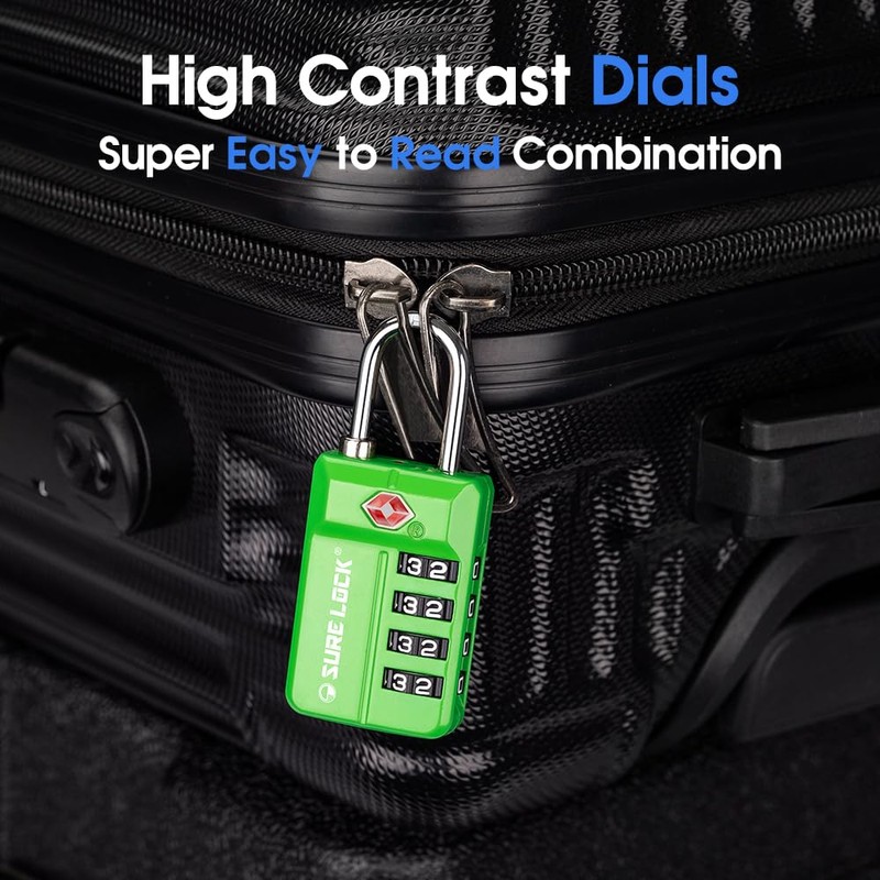 SURE LOCK TSA Approved 4-Digit Resettable Combination Luggage Locks with