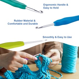 Crochet Hooks Set 9pcs Aluminum Knitting Needles Kit Ergonomic Soft Grip Rubber Handle Needles with 15 Knitting Crochet Locking Stitch Markers 2mm to 6mm