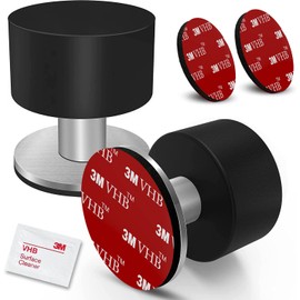 The Dove Factor Adhesive Mounted Stainless Steel Door Stop with Sound Dampening Bumper Top (Pack of 2) (Black, Short)