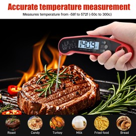 Meat Thermometer Digital for Grill Instant Read Meat Thermometer Waterproof Kitchen Gadgets Essentials Magnetic Probe Thermometer with Backlight and Display for Kitchen, BBQ, Frying, Chicken